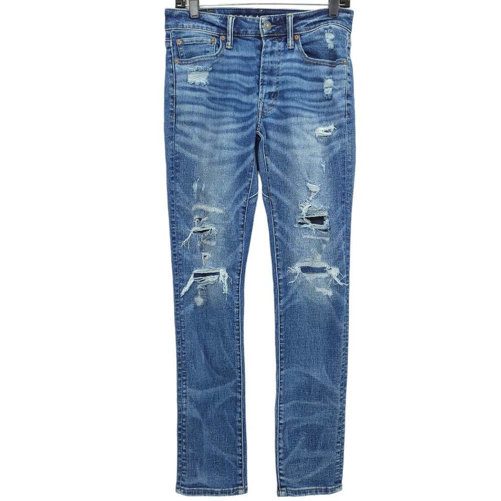 American Eagle Airflex + Jeans Move Free Slim Stretch Mens 29x32 Distressed Blue - Picture 1 of 12